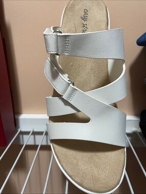 easy street White Strappy Comfort Sandal with Buckles